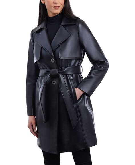 michael michael kors women's belted faux-leather trench coat|Michael Kors husk waterproof coat.